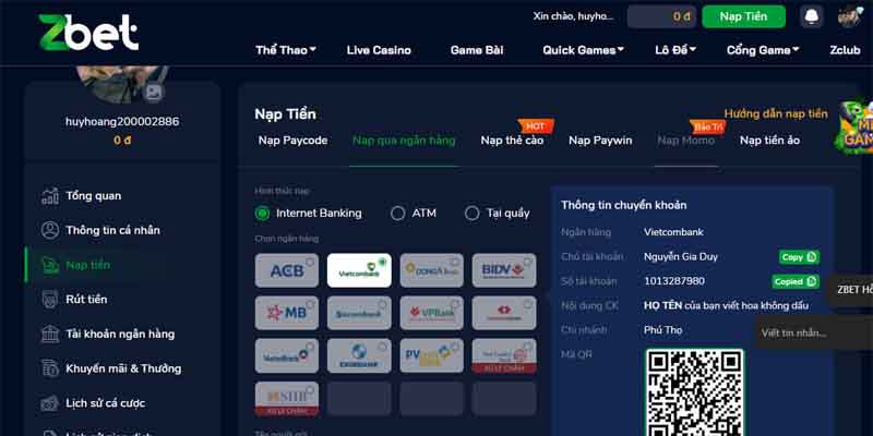Giới thiệu về nạp tiền zbet